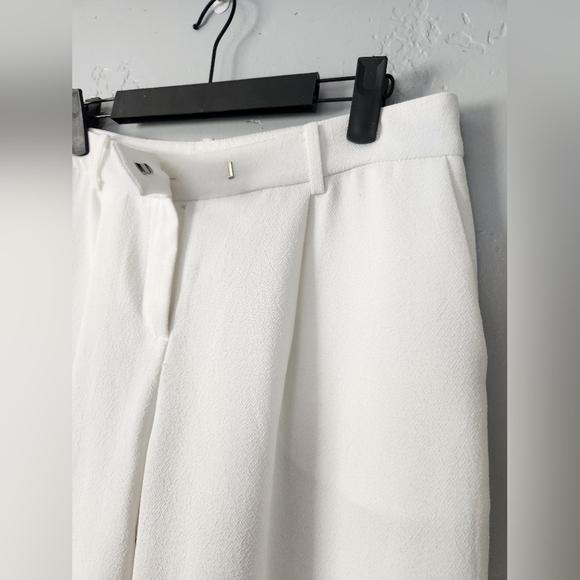 Sophie Rue Crepe Pleat White Straight Wide Leg Trouser Medium - Picture 4 of 7